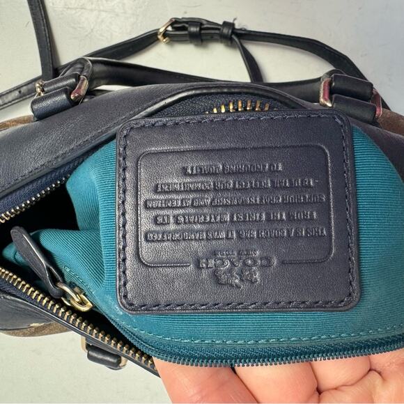 Coach Blue Varsity Stripe Mini Bennet Satchel Bag Purse Crossbody - Picture 12 of 14